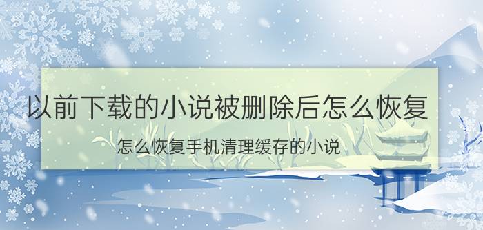 以前下载的小说被删除后怎么恢复 怎么恢复手机清理缓存的小说？